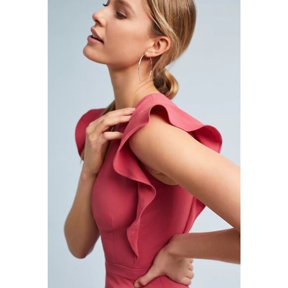 BHLDN Anthropologie Monique Lhuillier Asymmetrical Ruffle Mini Dress V Neck Pink - Picture 2 of 15